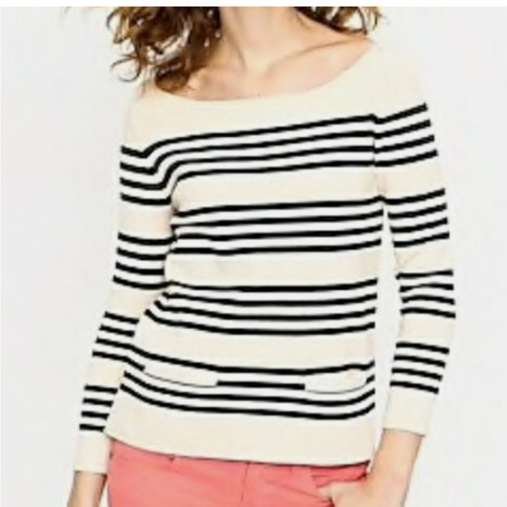 J. Crew Pullover Cream With Navy Stripes Top. Women’s Size: XS.
